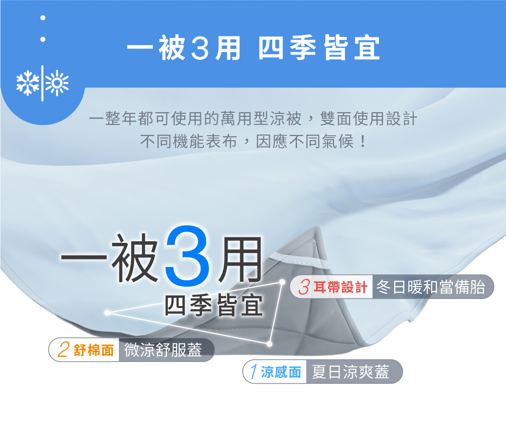 一整年都可使用的萬用型涼被,雙面使用設計