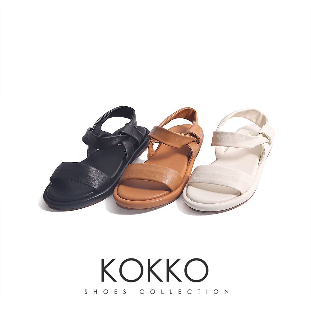 KOKKO 集團 簡約柔軟綿羊皮一字帶涼鞋(白色)優惠推薦