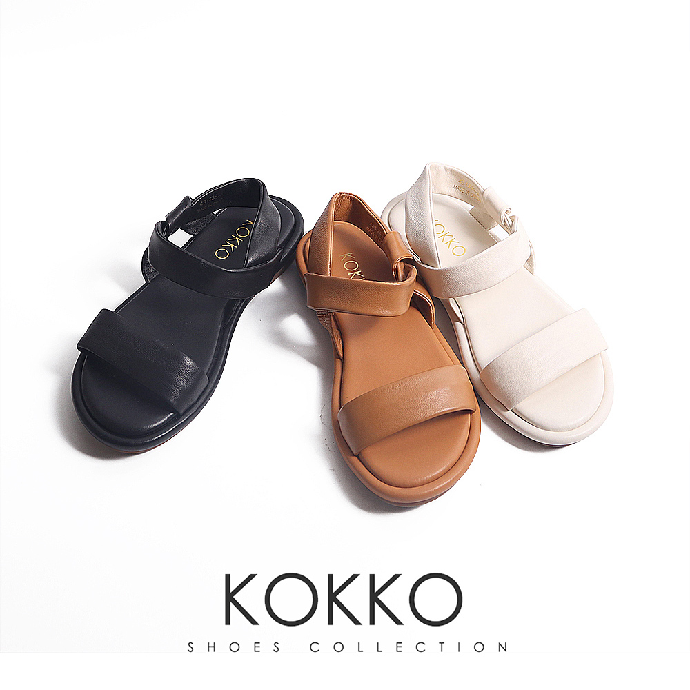 KOKKO 集團 簡約柔軟綿羊皮一字帶涼鞋(白色)優惠推薦