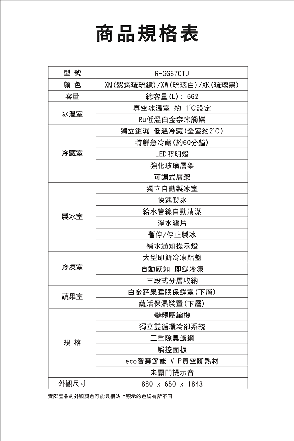 實際產品的外觀顏色可能與網站上顯示的色調有所不同