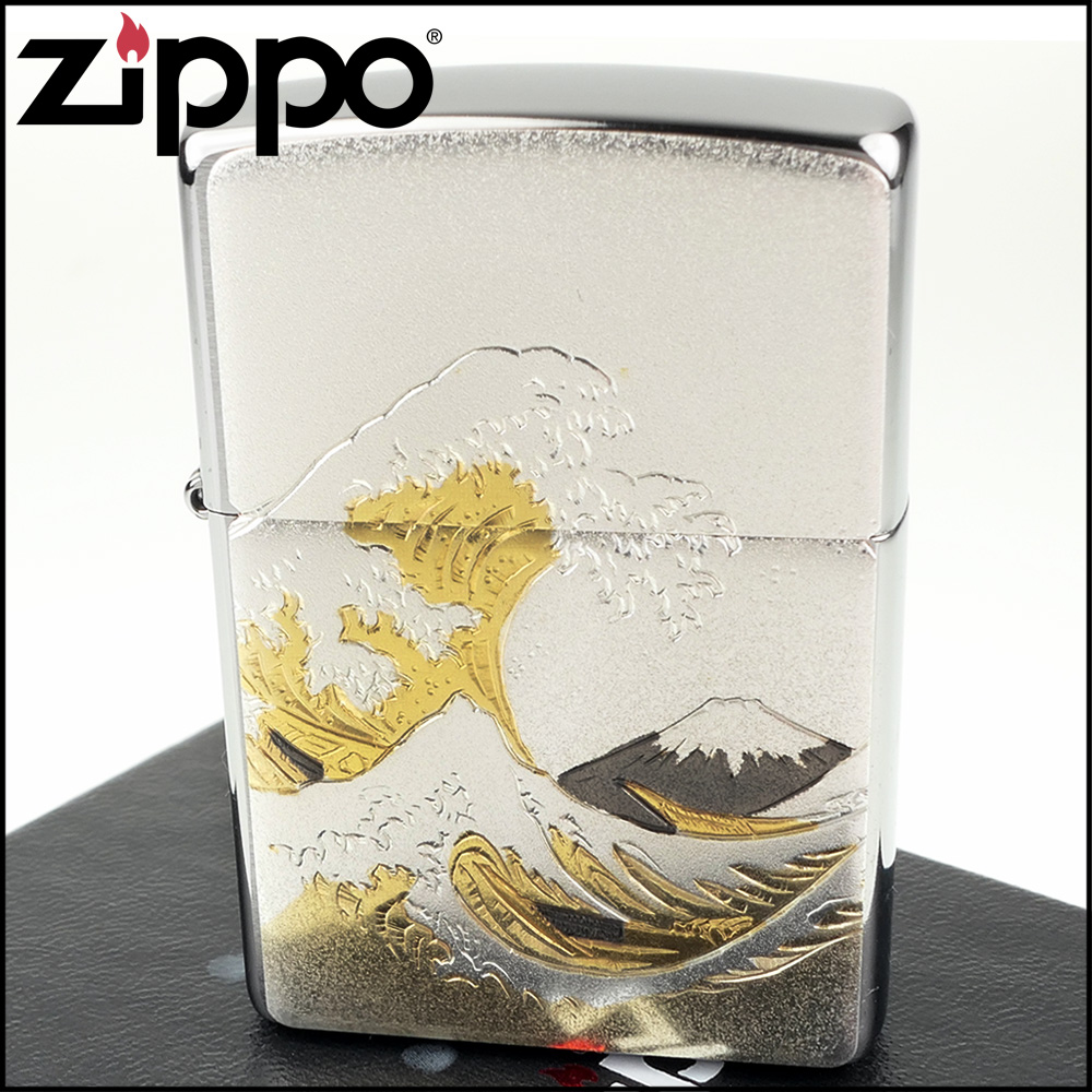 Zippo 日系~傳統藝術-波富士圖案電鑄板貼片加工打火機 