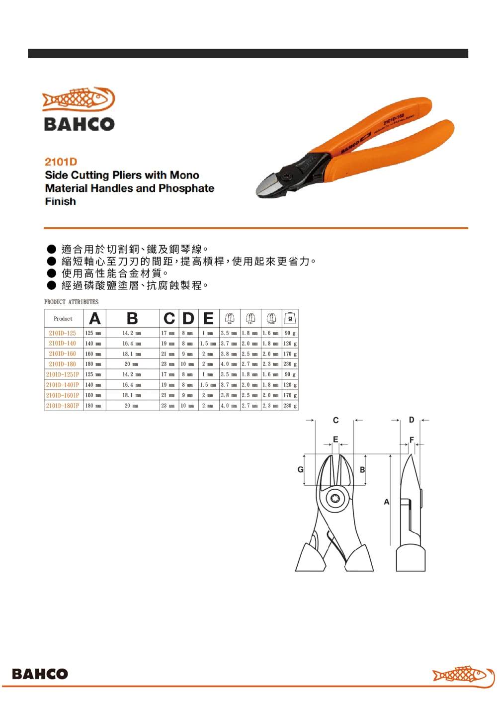 Bahco 電子斜口鉗 160mm(2101D-160)好評