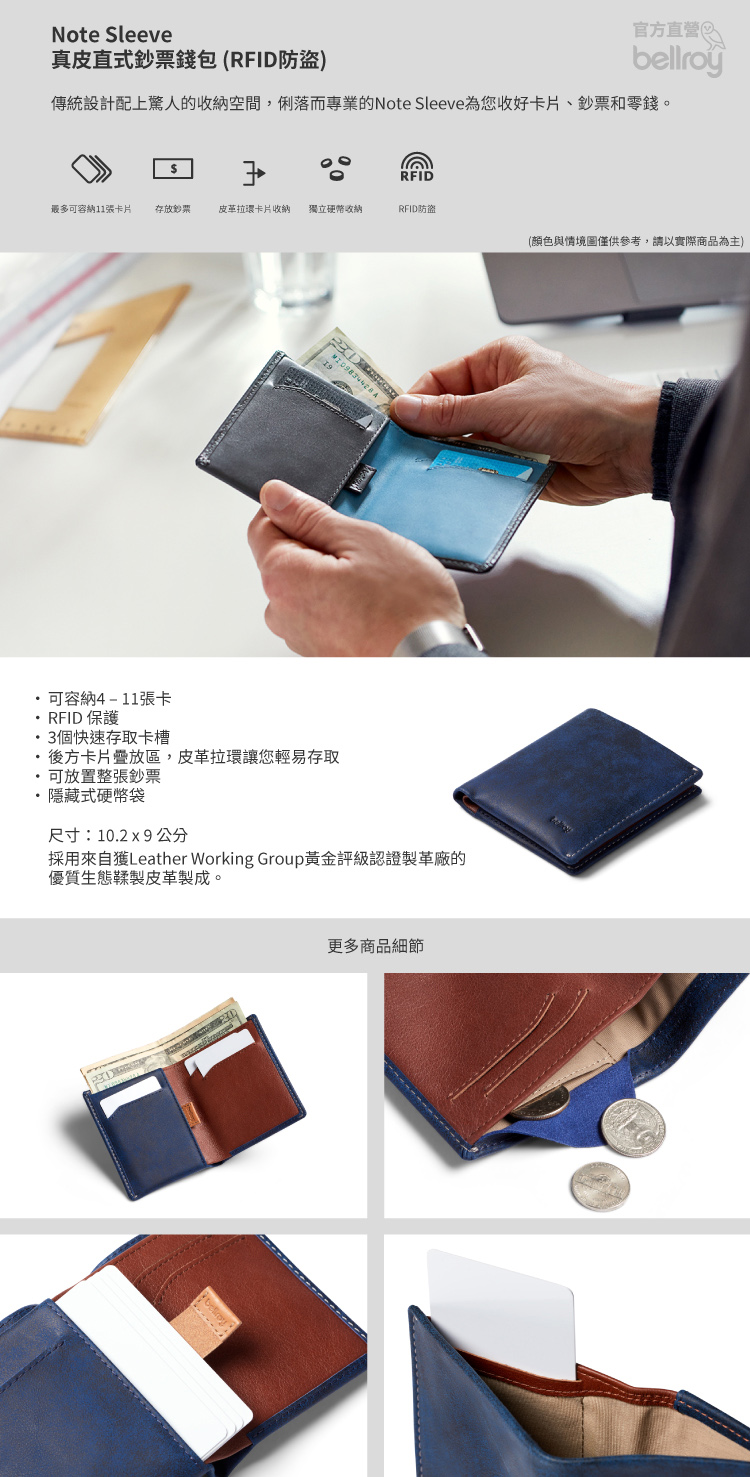 Bellroy 官方直營 Note Sleeve 真皮直式鈔