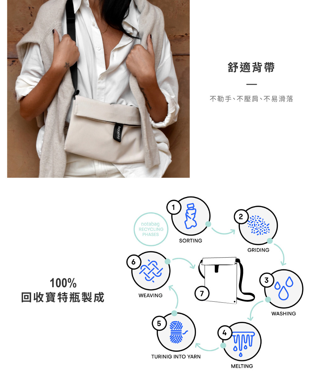 回收寶特瓶製成 舒適背帶 不勒手、不壓肩、不易滑落 
