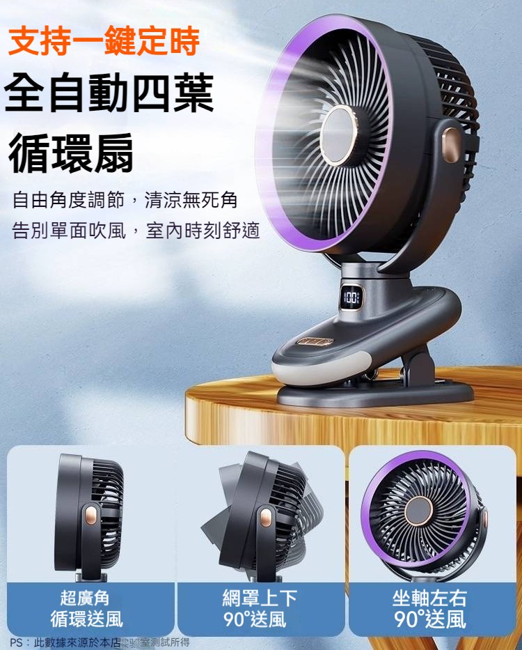 摩登主婦 360度自動擺頭夾式電風扇 USB充電(循環扇/桌