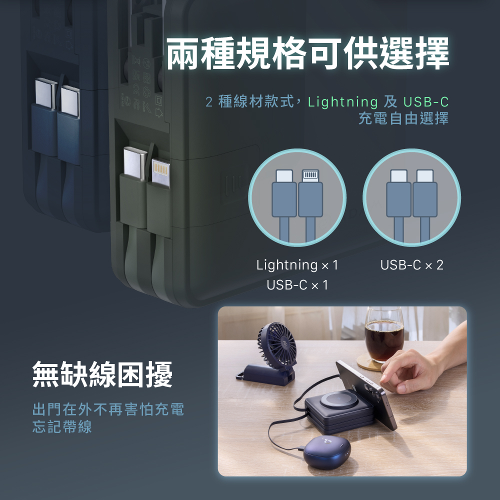 2種線材款式,Lightning 及 USBC