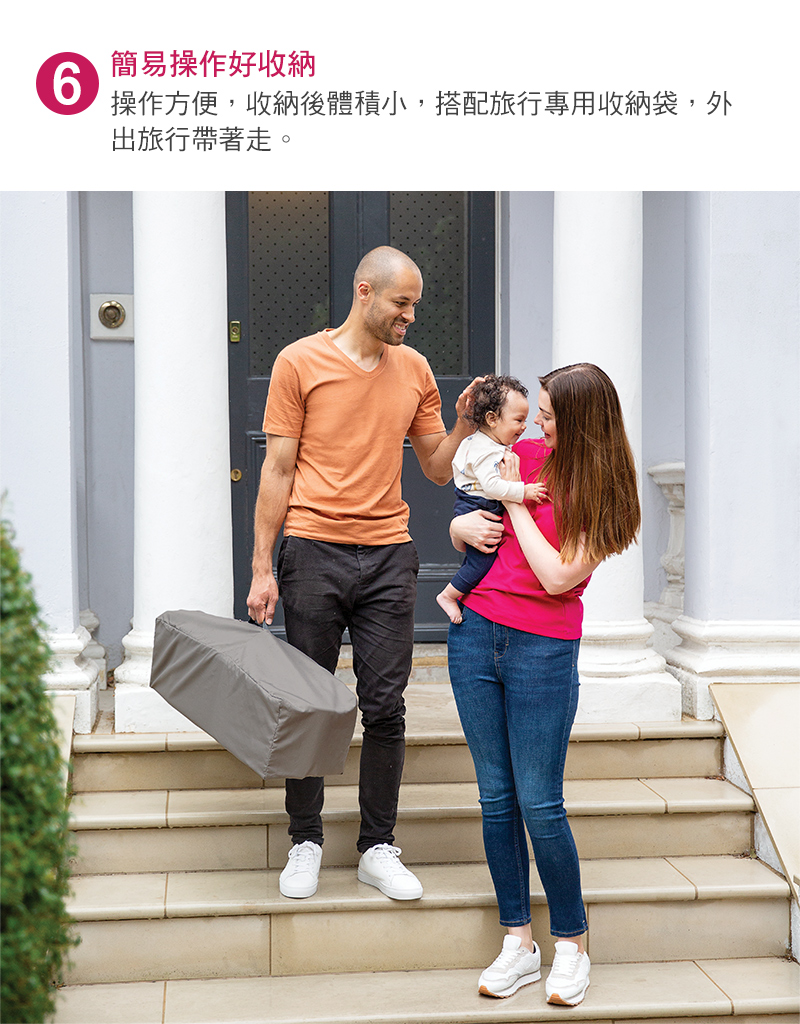 簡易操作好收納 操作方便,收納後體積小,搭配旅行專用收納袋,外 出旅行帶著走。 