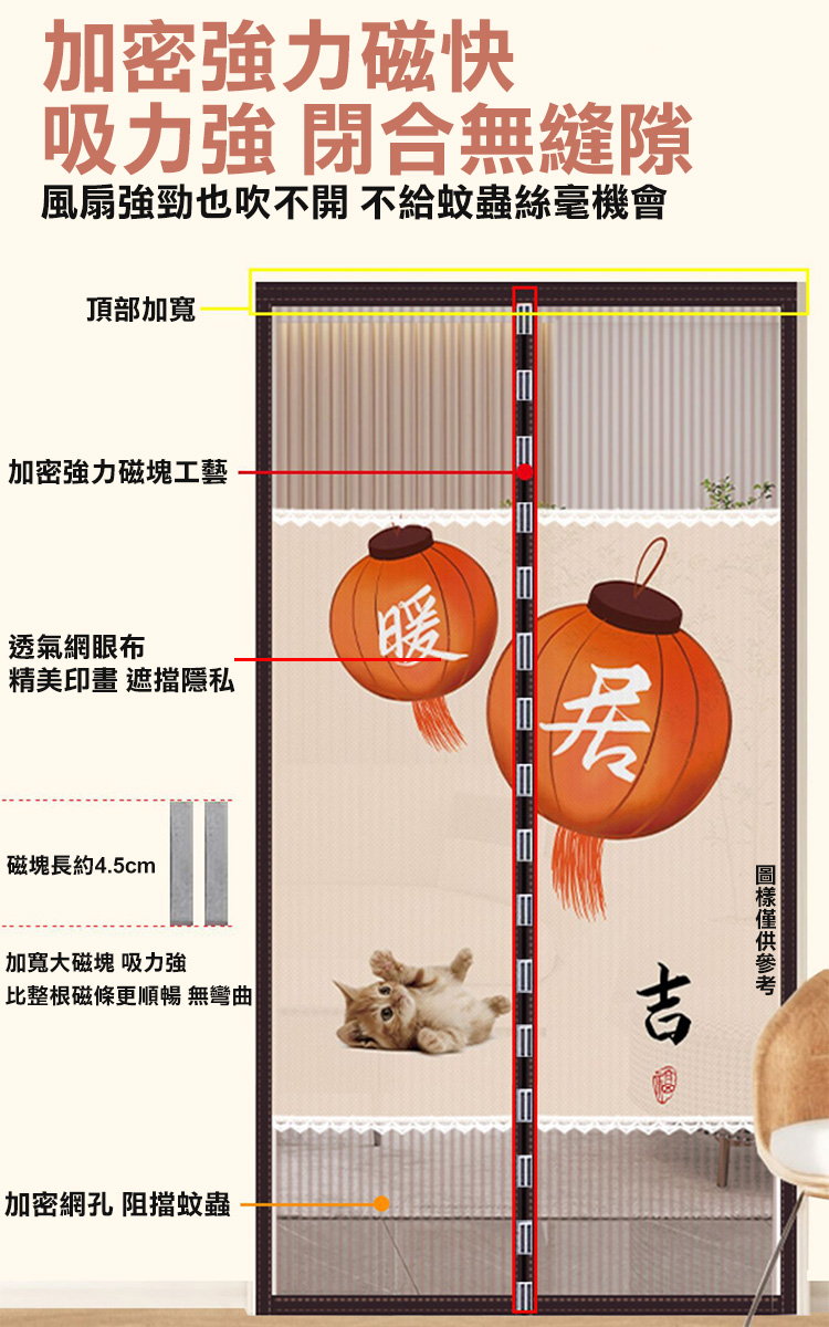 COMET 金剛網加密防蚊防偷窺磁吸門簾-暖暖花開(靜音門簾