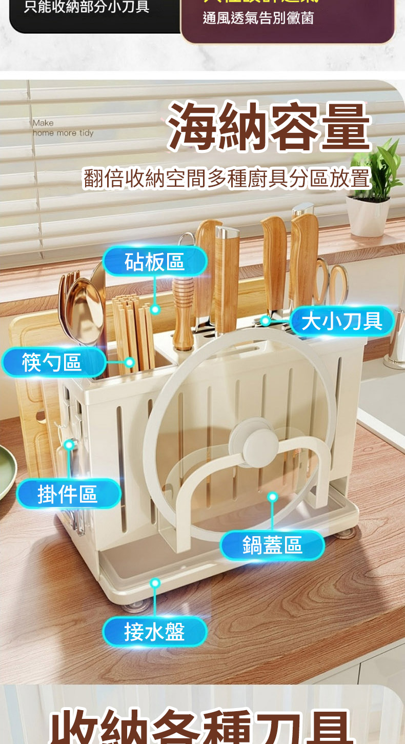 翻倍收納空間多種廚具分區放置