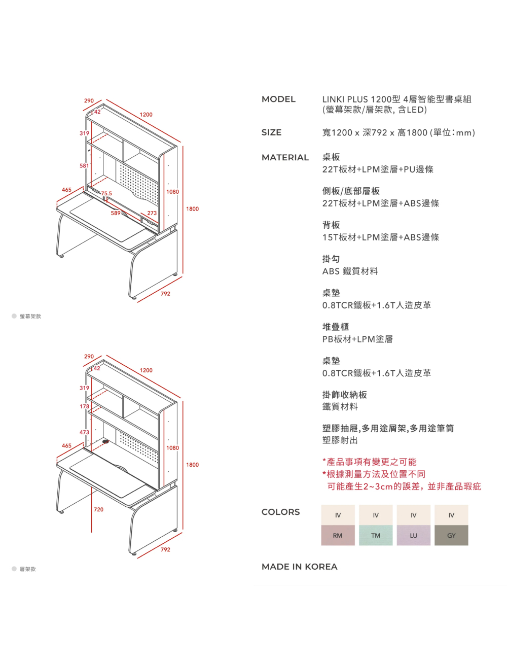 LINKI PLUS 1200型4層智能型書桌組