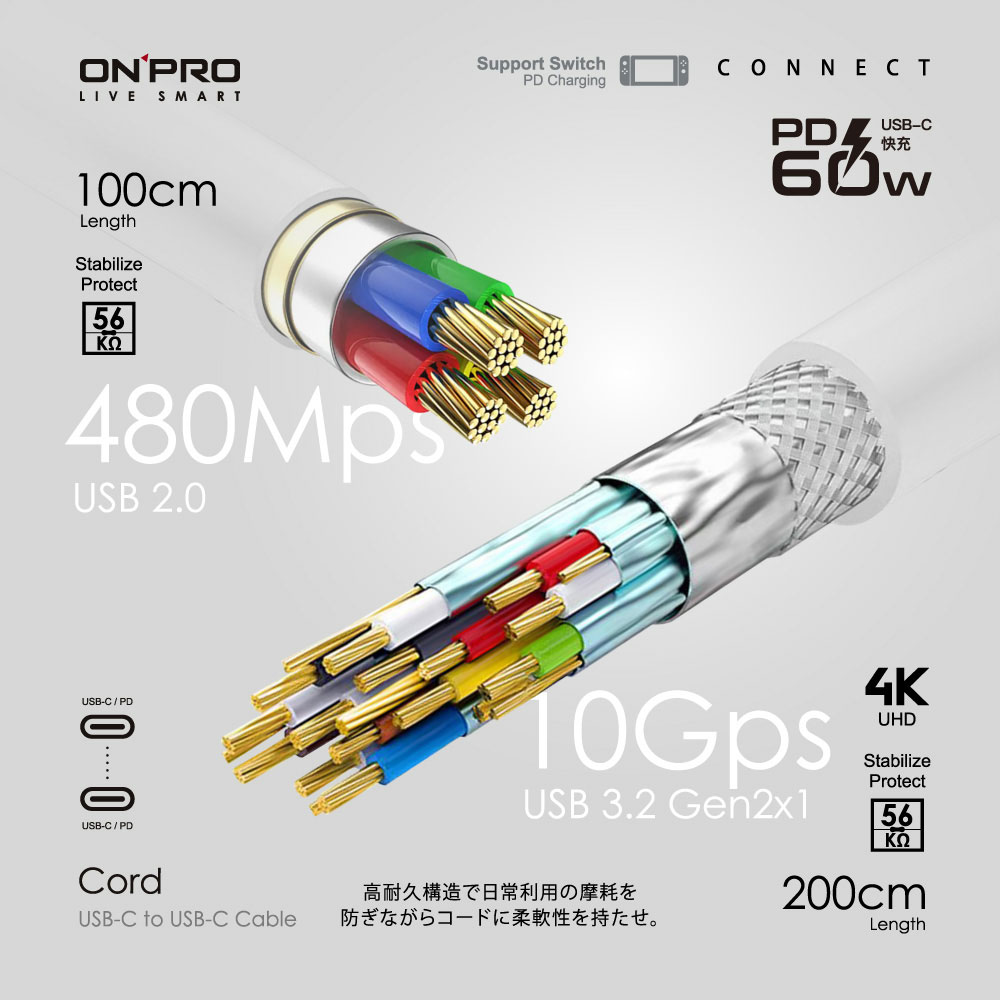 Cord USB-C to C PD60W 充電傳輸線-1M