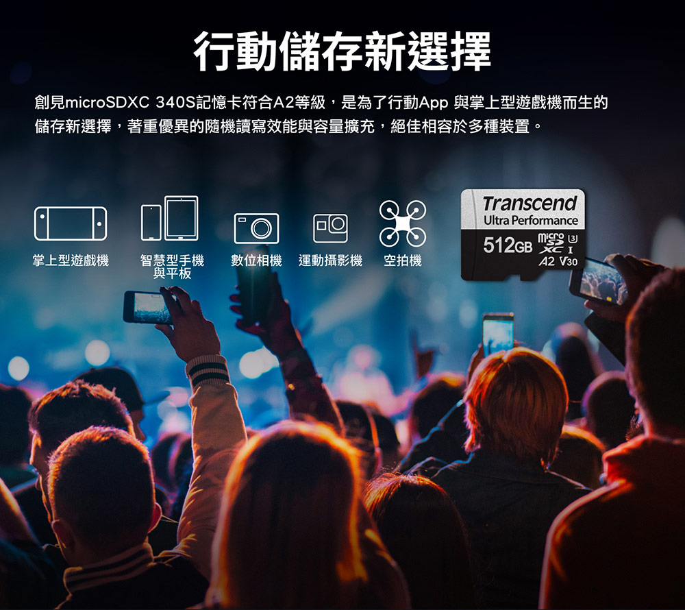 創見microSDXC 340S記憶卡符合A2等級,是為了行動App 與掌上型遊戲機而生的