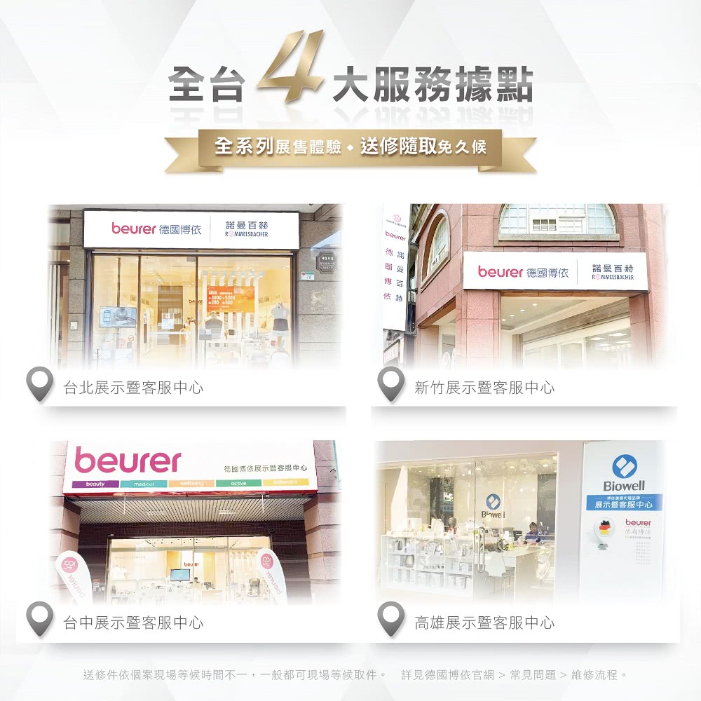 送修件依個案現場等候時間不一,一般都可現場等候取件。 詳見德國博依官網  常見問題  維修流程。