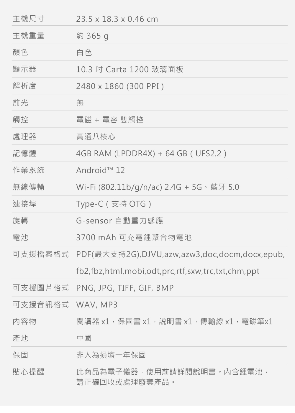 可支援檔案格式 PDF最大支持2G,DJVU,azw,azw3,doc,docm,docx,epub,