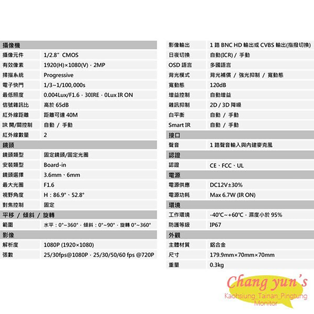 CHANG YUN 昌運 大華 DH-HAC-HFW2241