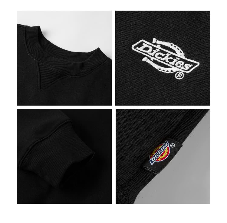 Dickies 女款黑色抓絨胸前簡約刺繡Logo長袖休閒大學