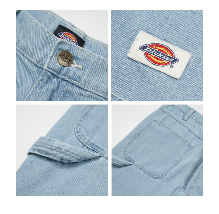 Dickies 男款復古藍純棉側邊工具環設計多口袋牛仔長褲｜