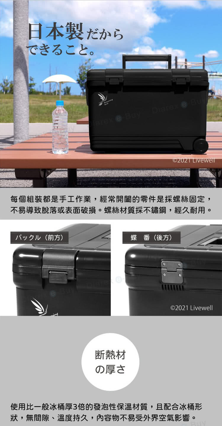 Livewell 日製可肩背/手提拖輪式保冷冰桶27L 黑(