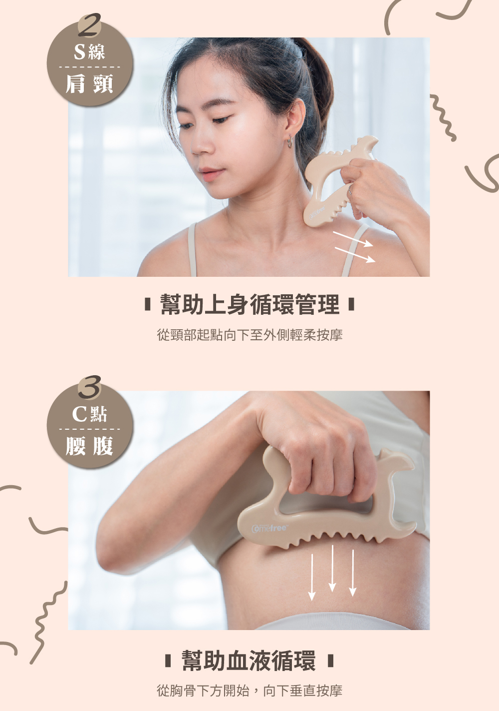 從頸部起點向下至外側輕柔按摩
