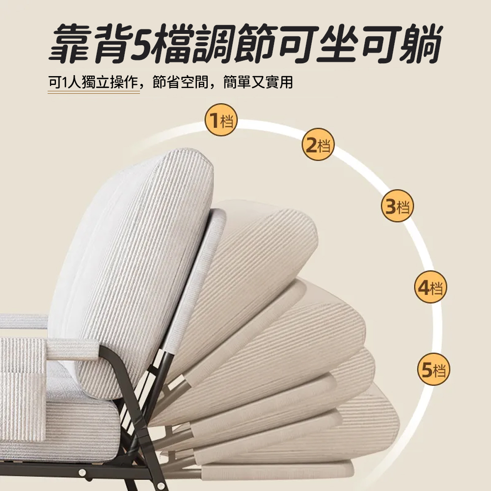 大城小居 日式鐵藝雙人沙發 燈芯絨布藝沙發床 靠背可調節(雙