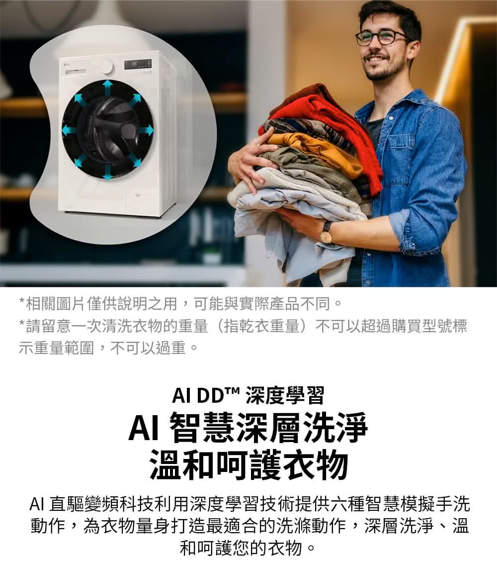 請留意一次清洗衣物的重量指乾衣重量不可以超過購買型號標