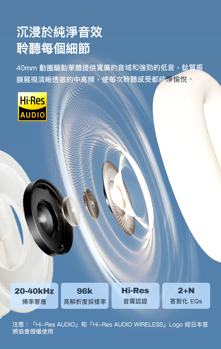注意HiRes AUDIO和HiRes AUDIO WIRELESS Logo 經日本音