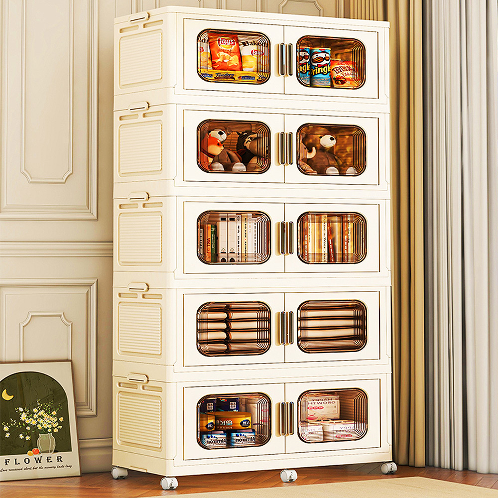 Mr.Box 88面寬折疊前開式五層收納櫃/收納箱(附滑輪)