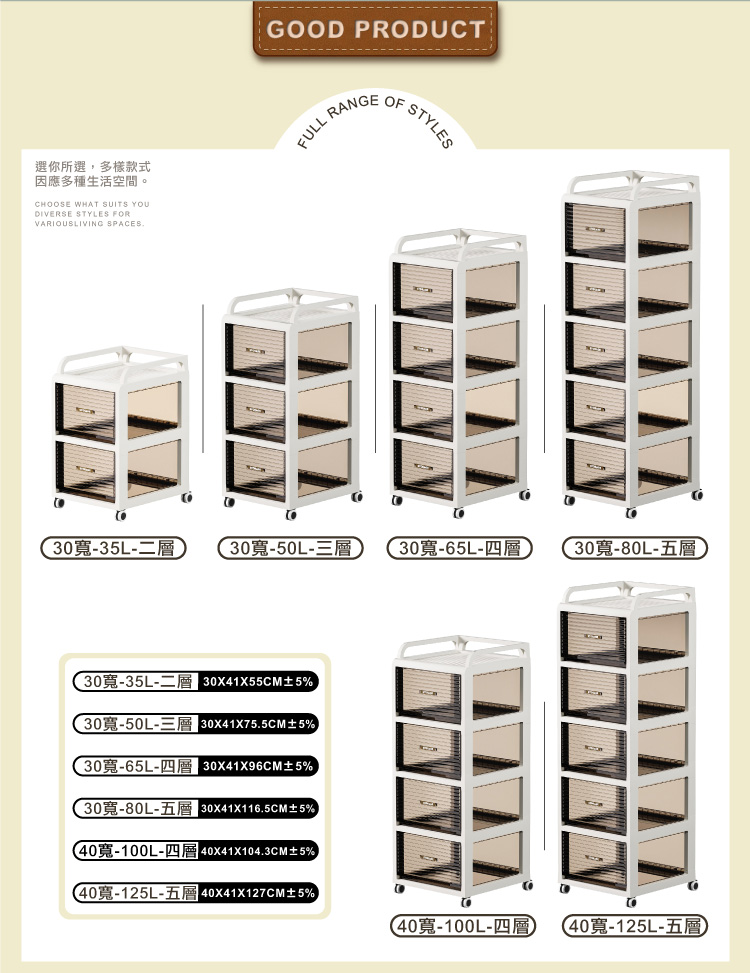 ONE HOUSE 50L 森巴分層附輪收納架 收納櫃 抽屜