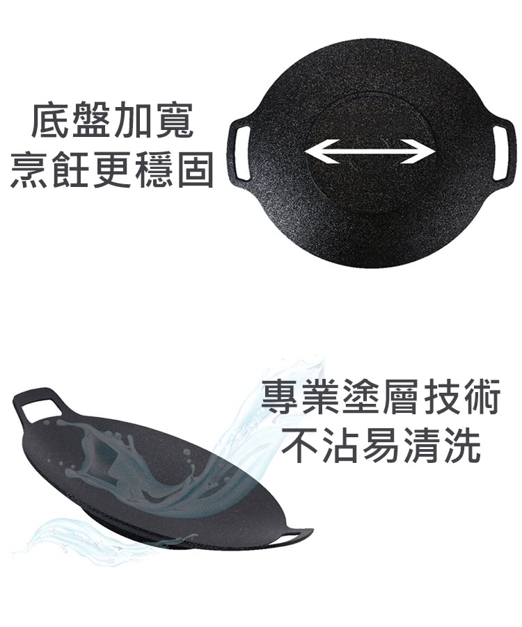 底盤加寬 烹飪更穩固 專業塗層技術 不沾易清洗 
