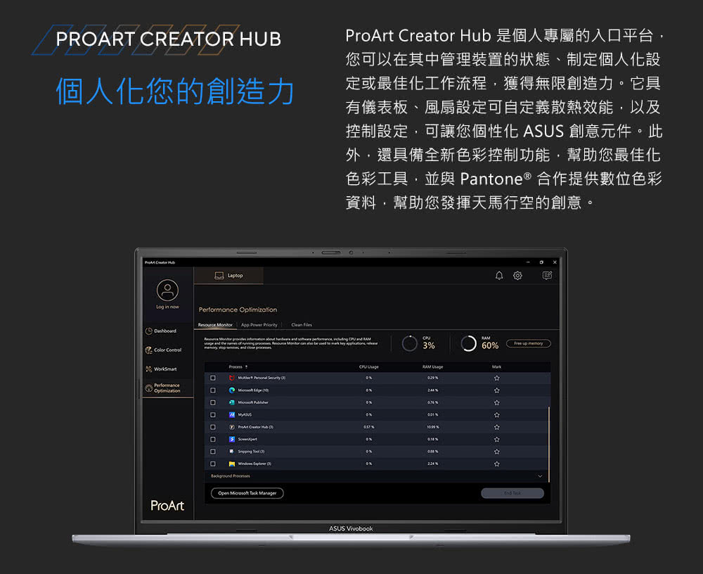 ProArt Creator Hub 是個人專屬的入口平台,