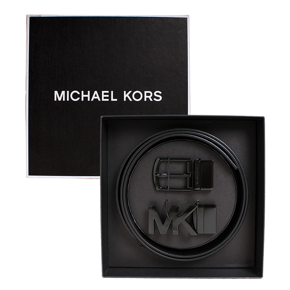 Michael Kors MK雙扣頭雙面兩用男皮帶禮盒(黑色