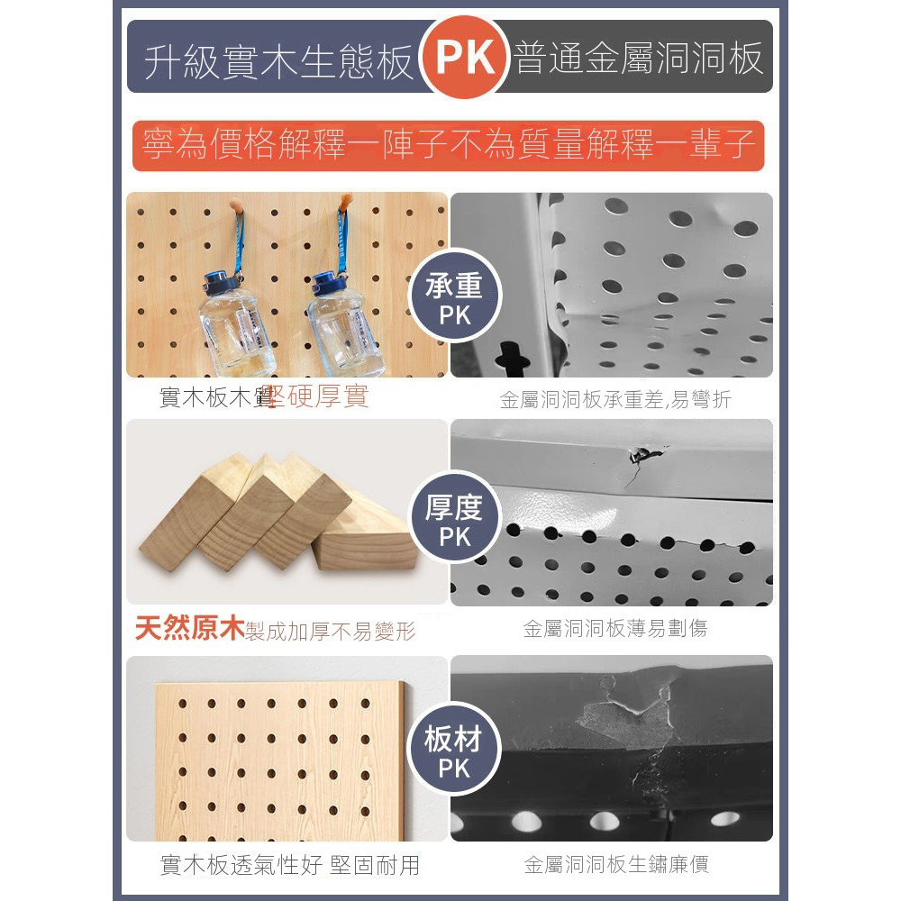 歐德沐 實木洞洞板置物架 40*60承重穩固 自由調節 品質