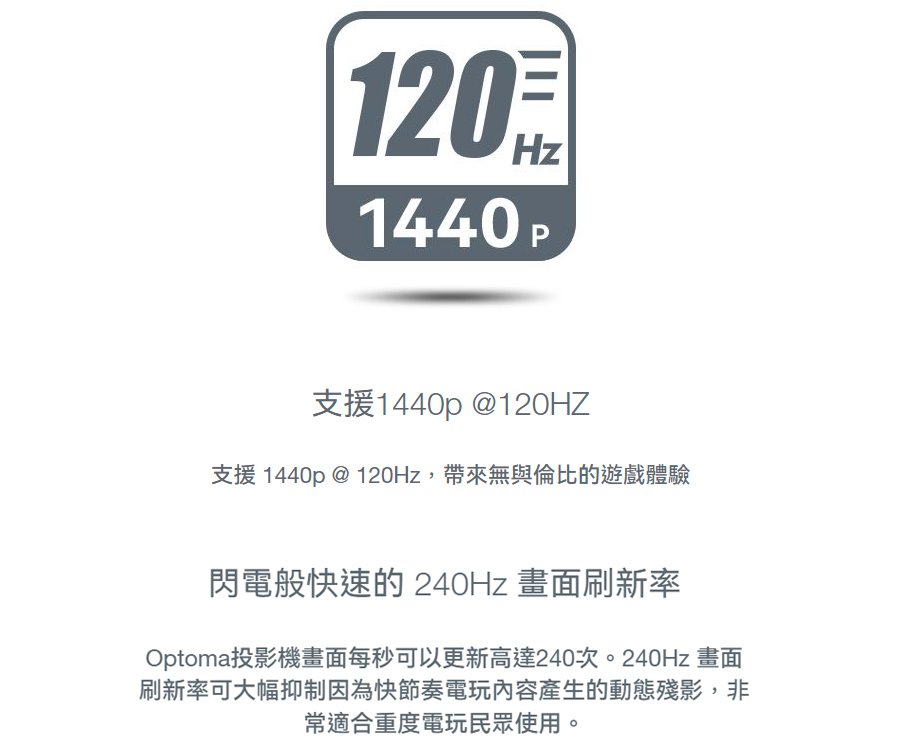 Optoma投影機畫面每秒可以更新高達240次。240Hz 畫面