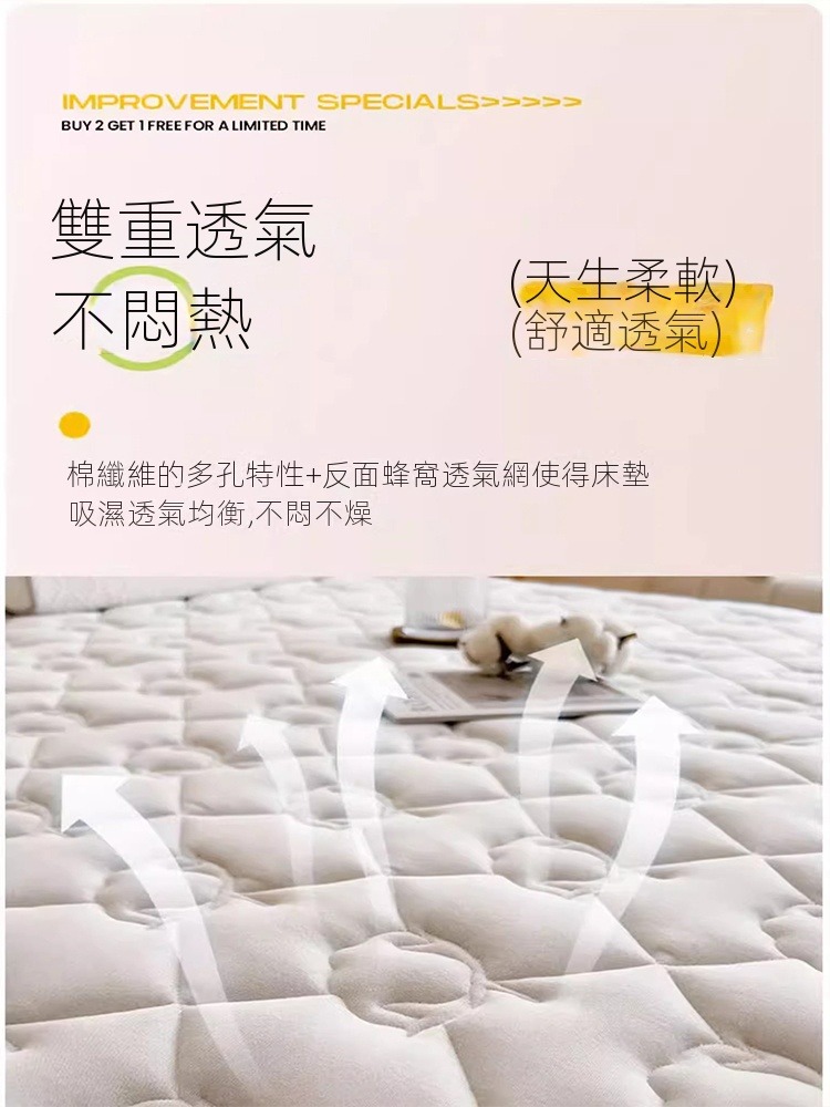歐德沐 加厚棉花床墊90*200cm A類母嬰級 抗菌防螨 