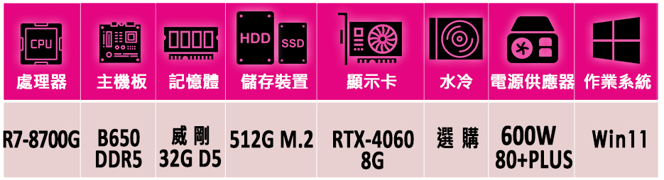 微星平台 R7八核 RTX 4060 2X Win11{白震