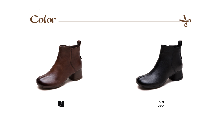 Vecchio 真皮短靴 粗跟短靴/真皮頭層牛皮經典純色百搭
