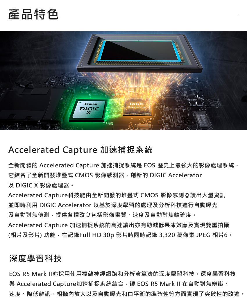 與 Accelerated Capture加速捕捉系統結合,讓EOS R5 Mark II 在自動對焦辨識、