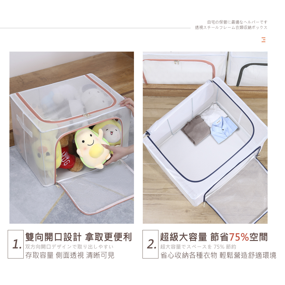 樂邦 12入/100L雙開口PVC鋼架衣服收納箱(收納箱 衣