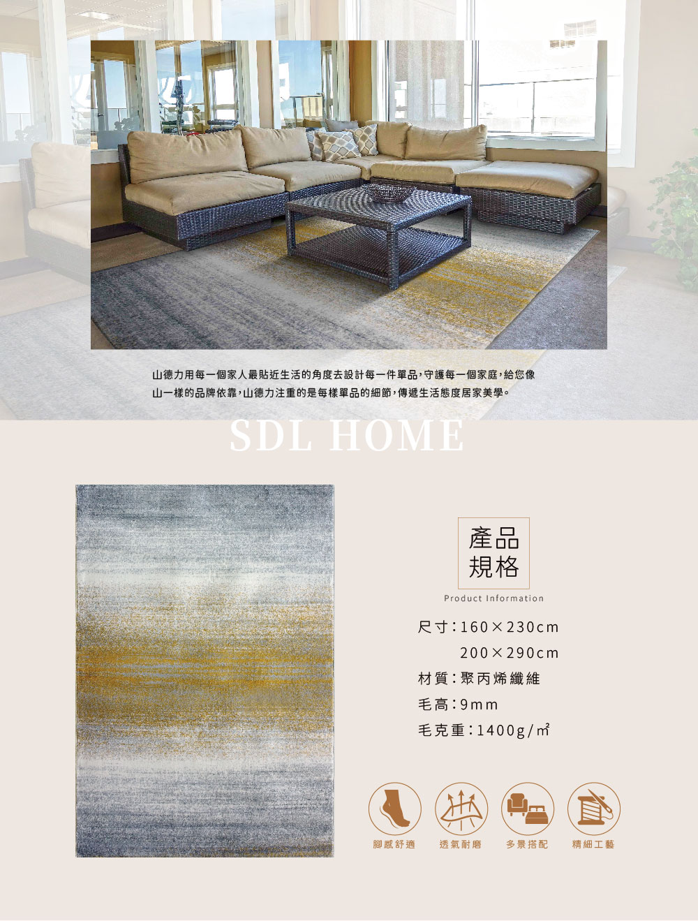 SDL Home 山德力 現代漸層地毯-200x290cm美