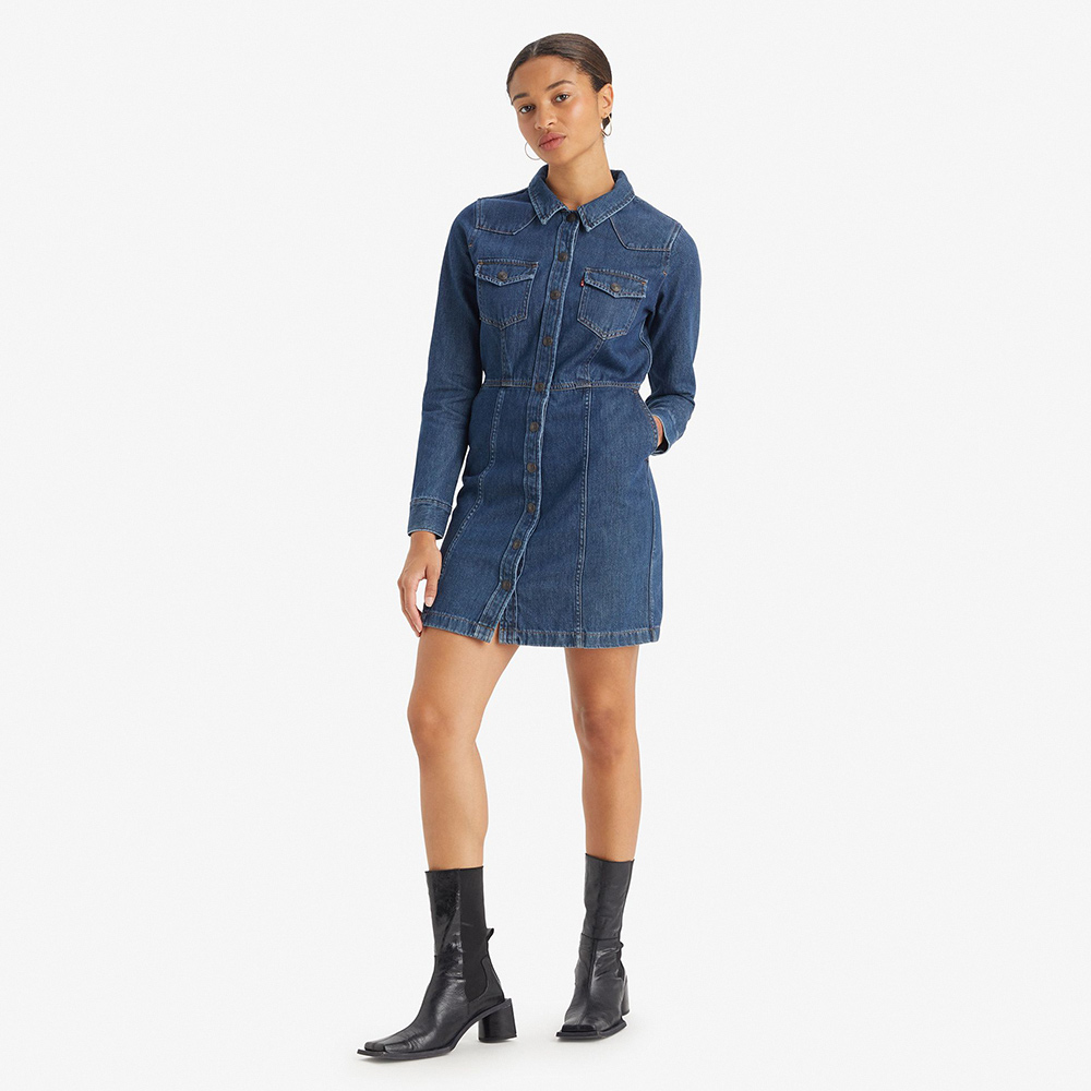 LEVIS 女款 經典丹寧牛仔長袖洋裝 人氣新品 A7592