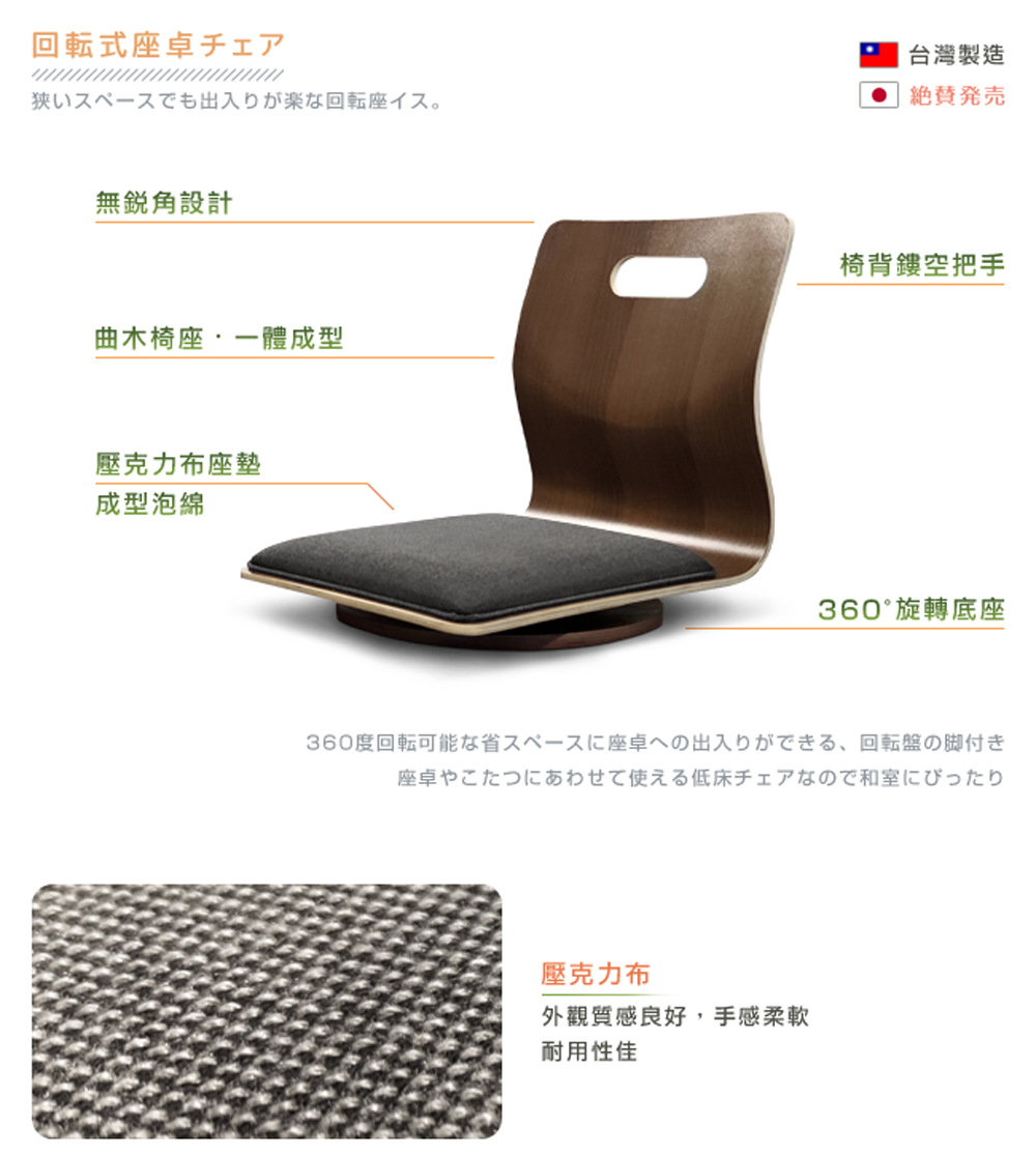 360度回転可能省座卓出入、 回転盤脚付