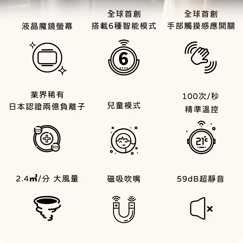 搭載6種智能模式 手部觸摸感應開關