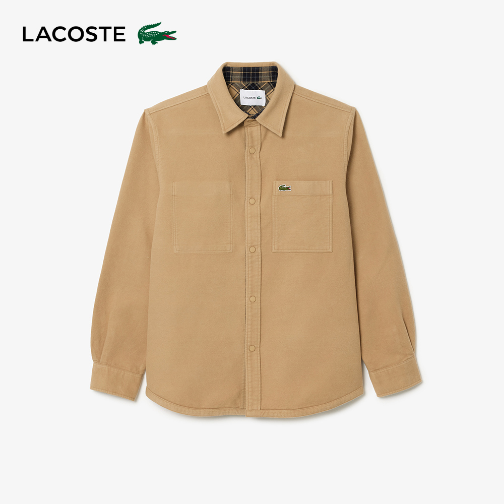 LACOSTE 男裝-格紋雙面法蘭絨長袖外套襯衫(米色)折扣