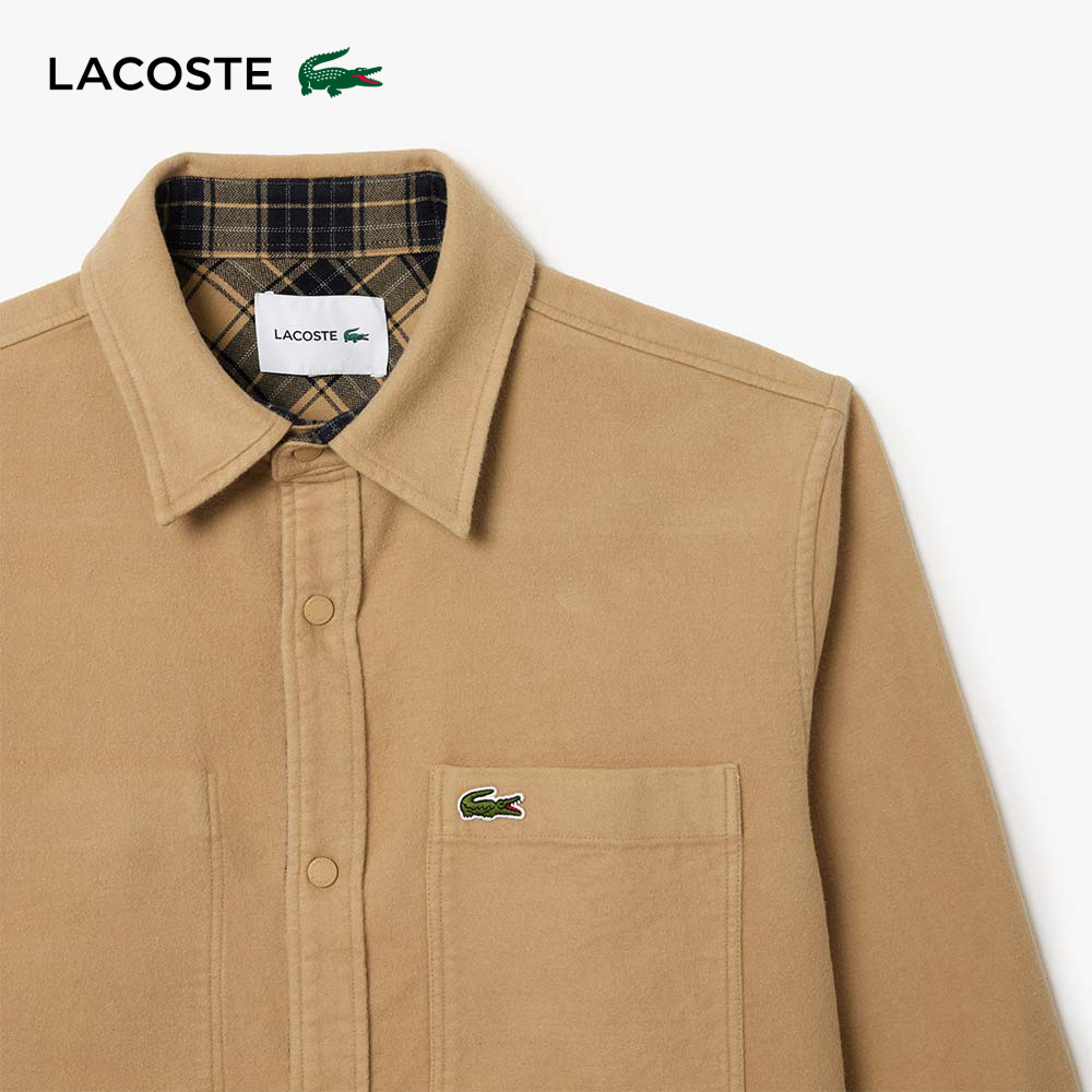 LACOSTE 男裝-格紋雙面法蘭絨長袖外套襯衫(米色)折扣