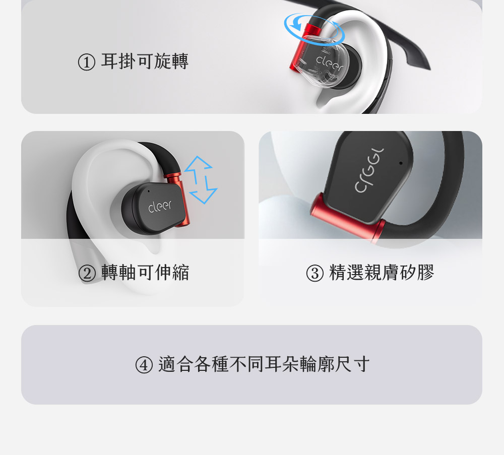 耳掛可旋轉 轉軸可伸縮 精選親膚矽膠 適合各種不同耳朵輪廓尺寸 