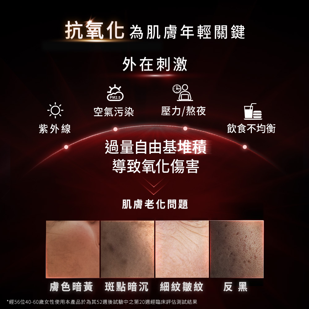 經56位4060歲女性使用本產品於為其52週後試驗中之第20週經臨床評估測試結果