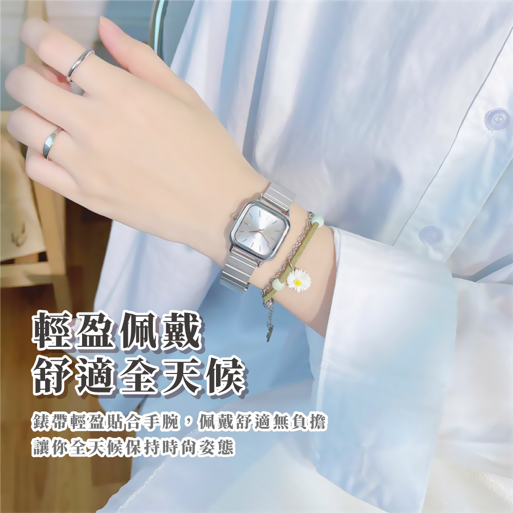 輕盈佩戴 舒適全天候 錶帶輕盈貼合手腕,佩戴舒適無負擔 讓你全天候保持時尙姿態 