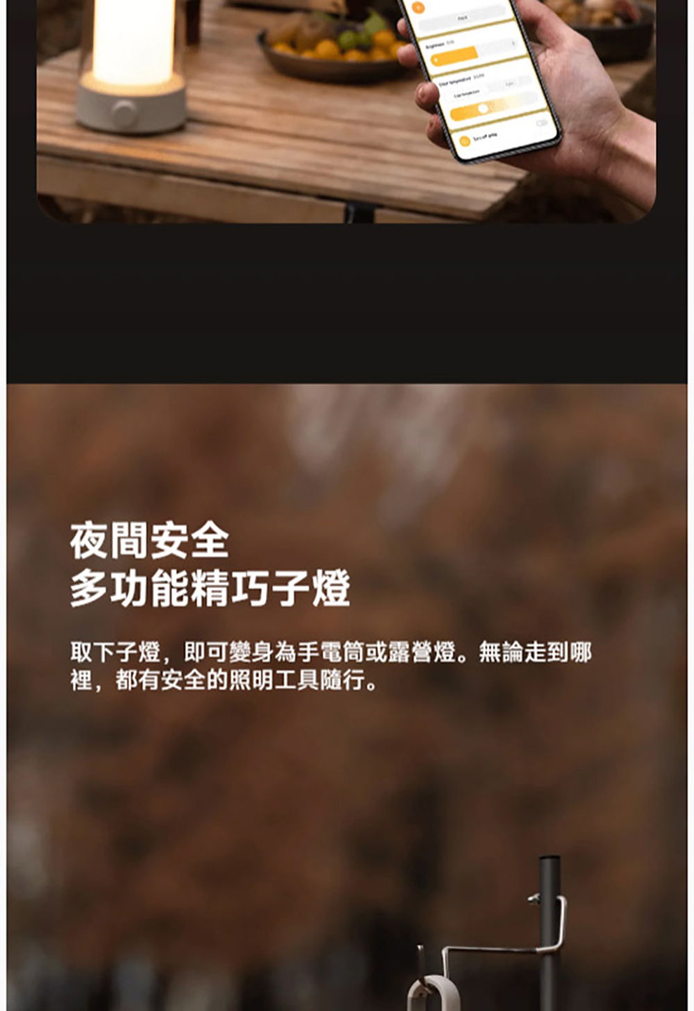 夜間安全 多功能精巧子燈 取下子燈,即可變身為手電筒或露營燈。無論走到哪 裡,都有安全的照明工具隨行。