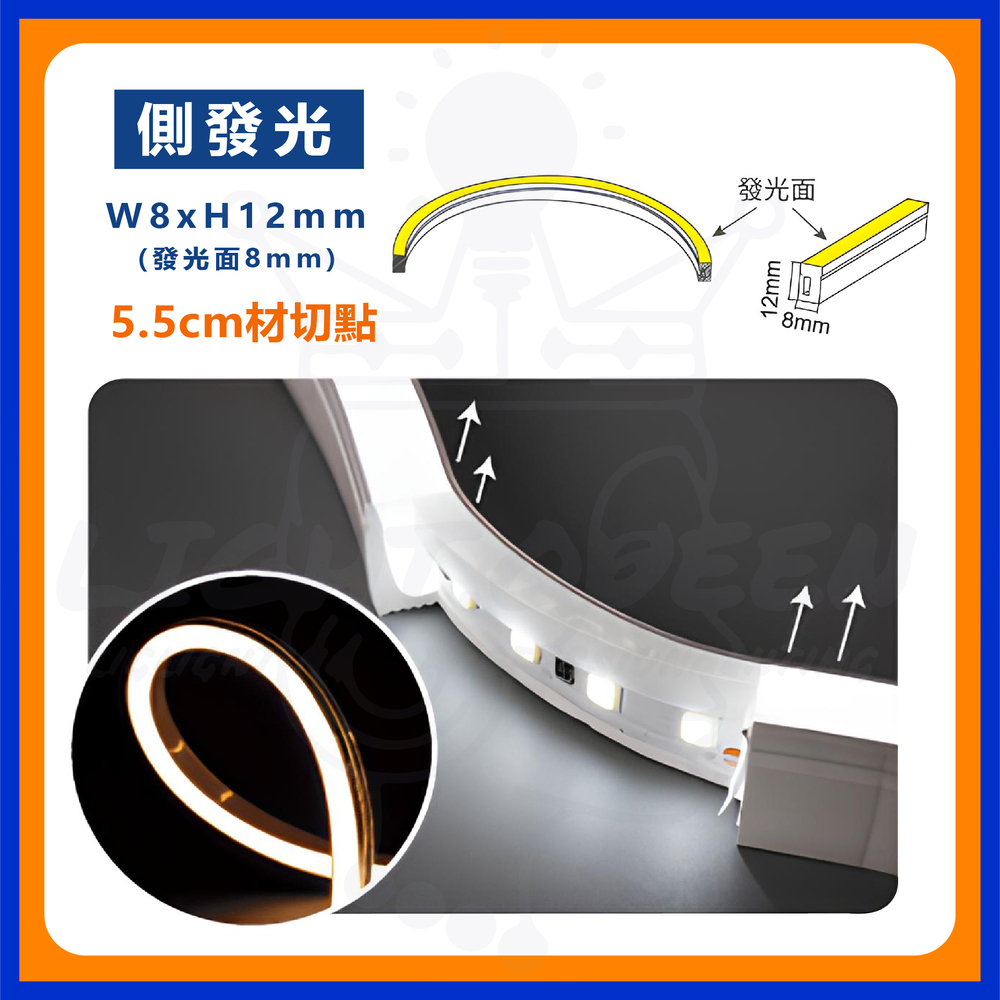側發光 發光面8mm 5.5cm材切點 發光面 个个