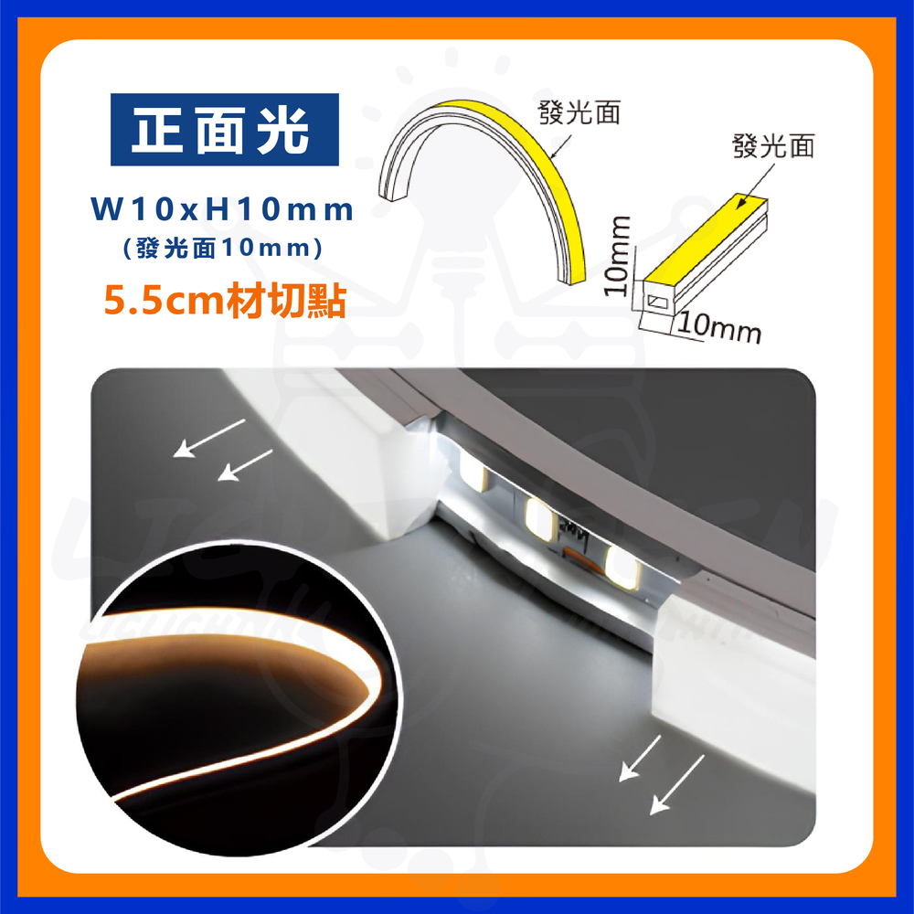 正面光 發光面10mm 5.5cm材切點 發光面 發光面